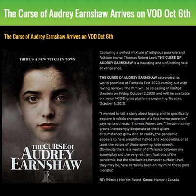 The Curse of Audrey Earnshaw Arrives on VOD Oct 6th